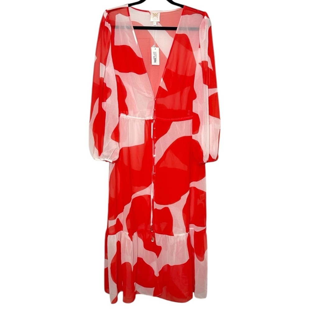 Milly Cabana Cover Up Dress Size M/L Red White Long Sleeve Sheer NWT - Picture 14 of 14